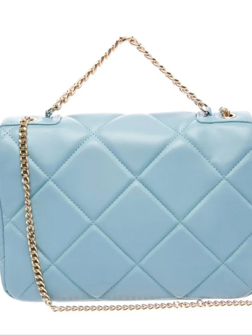 Badgley Mischka Quilted Light Blue Satchel with Gold Chain -EUC